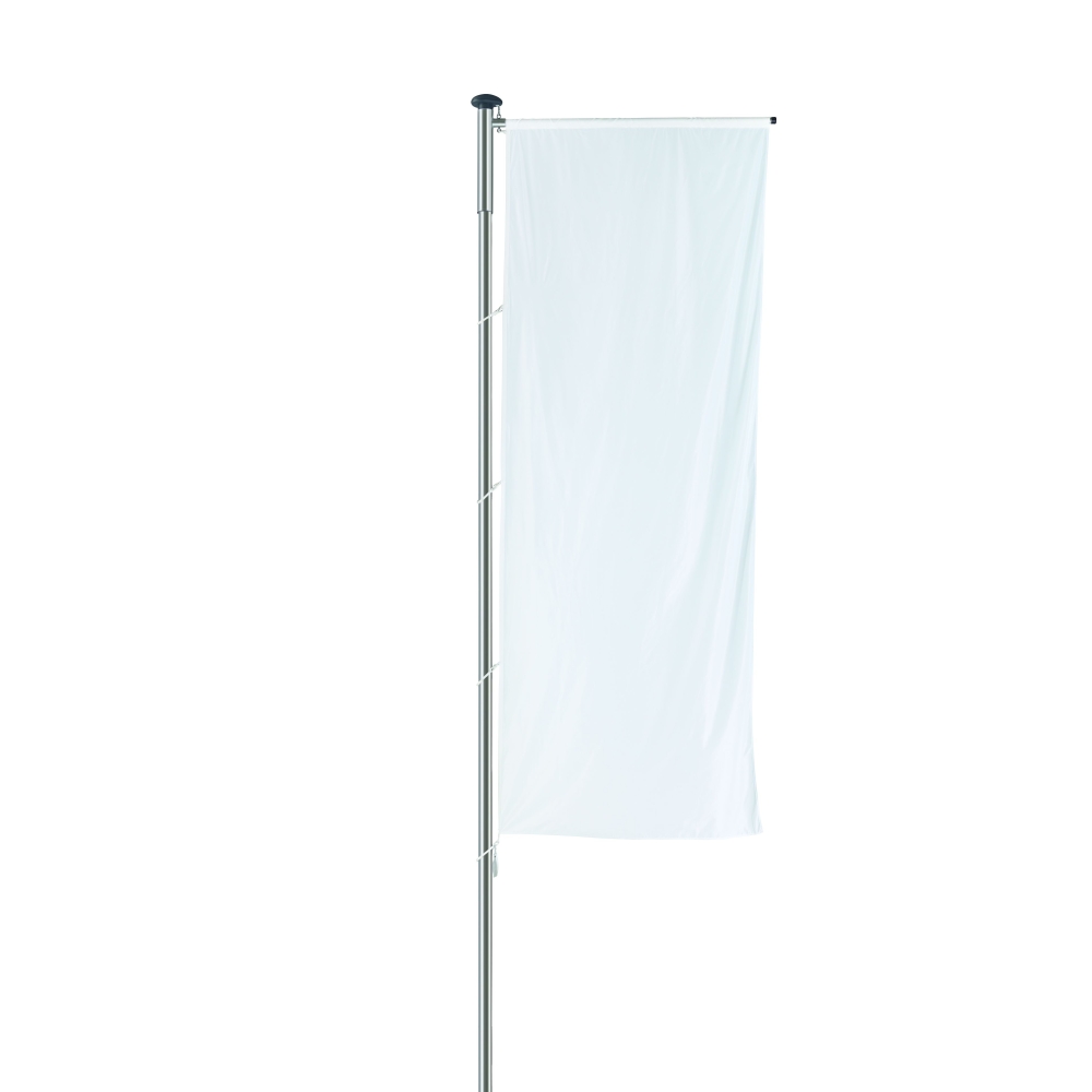 Fahnenmast INOX A (Edelstahl) mit Ausleger und Hissseil innen (Seilklemme), Höhe: 5 m, ⌀ 76 mm, vorbereitet für Bodenhülse